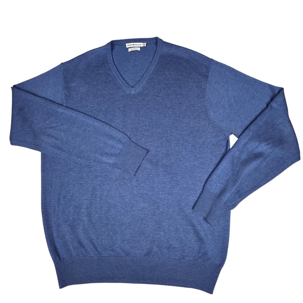 Peter Millar Mens Blue Silk Cotton Cashmere V-Neck Sweater MF16S103 Size L